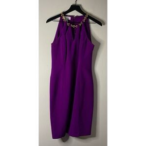 Gillian Vintage 80s Purple Silk Cocktail Dress with Gold Accents